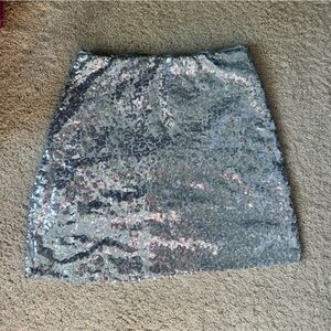 Silver Sequin Mini Skirt